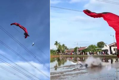 Situasi paramotor dinaiki melanggar kabel TNB sebelum jatuh dari ketinggian 30 meter.