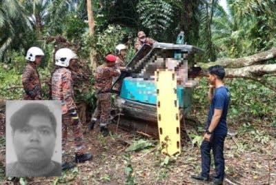 Anggota bomba berusaha mengeluarkan mangsa. Gambar kecil:Khairul Azhar