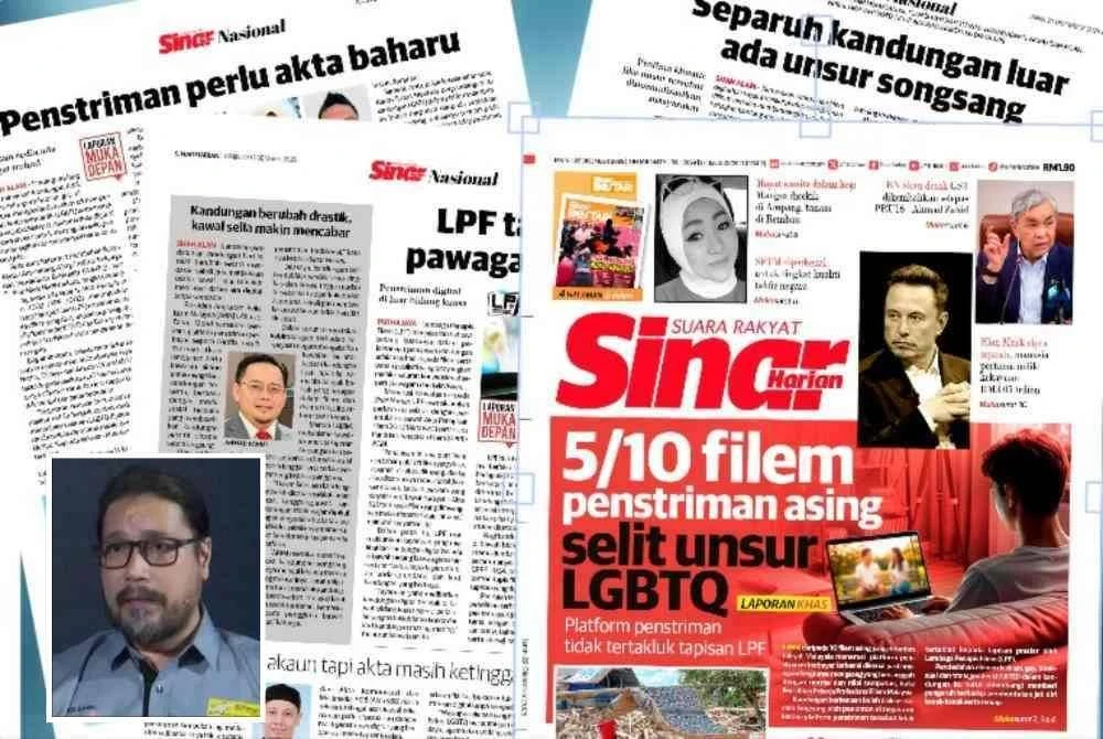 Laporan Sinar Harian pada Isnin mengenai penstriman filem asing LGBTQ. Gambar kecil: Zed Zaidi