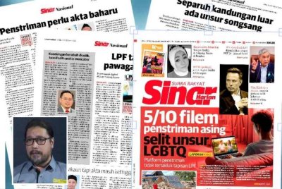 Laporan Sinar Harian pada Isnin mengenai penstriman filem asing LGBTQ. Gambar kecil: Zed Zaidi