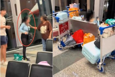 Tangkap layar rakaman video tular seorang wanita warga tempatan didakwa 'menetap' di KLIA Terminal 1.
