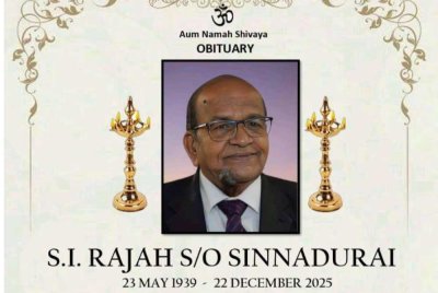 SI Rajah meninggal dunia akibat pneumonia di Hospital Kuala Lumpur pada usia 86 tahun. - Foto Facebook PPP Perak