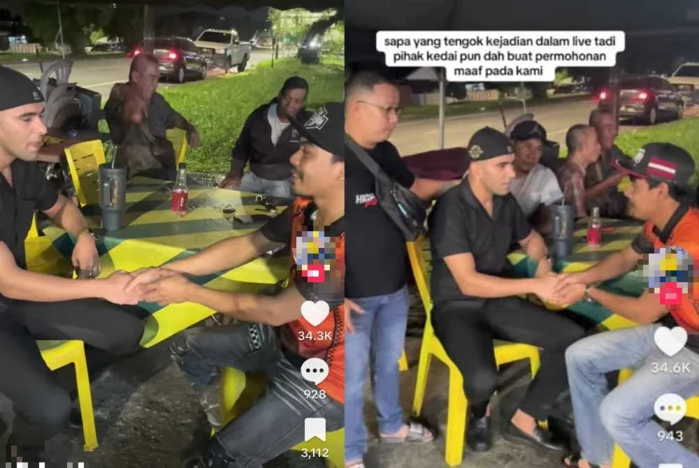Tangkap layar video TikTok menunjukkan masing-masing bersalaman susulan insiden salah faham yang berlaku.