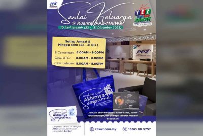 Waktu operasi kaunter PPZ-MAIWP dilanjutkan bermula 22 hingga 31 Disember 2025 ini.