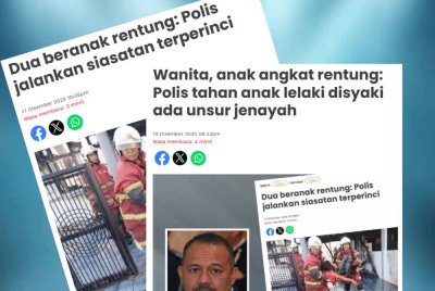 Pada 10 Disember lalu, seorang wanita berusia lingkungan 50-an dan anak angkat perempuan lima tahun rentung selepas terperangkap dalam rumah.