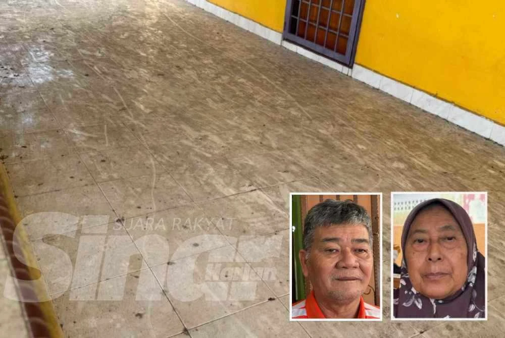 Kesan kotoran di lantai didakwa daripada habuk sisa kelapa sawit. Gambar kecil: Hasbah dan Mahmud