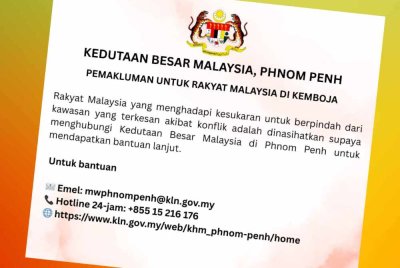 Pemakluman yang dimuat naik di laman Facebook Kedutaan Besar Malaysia di Phnom Penh.