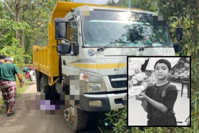 Mangsa, Muhammad Syafiq Rifqi (gambar kecil) maut selepas motosikal yang dinaiki bersama bapa saudaranya dipercayai terlanggar dengan sebuah lori di Jalan Kampung Chenih, Pahi pada Khamis.