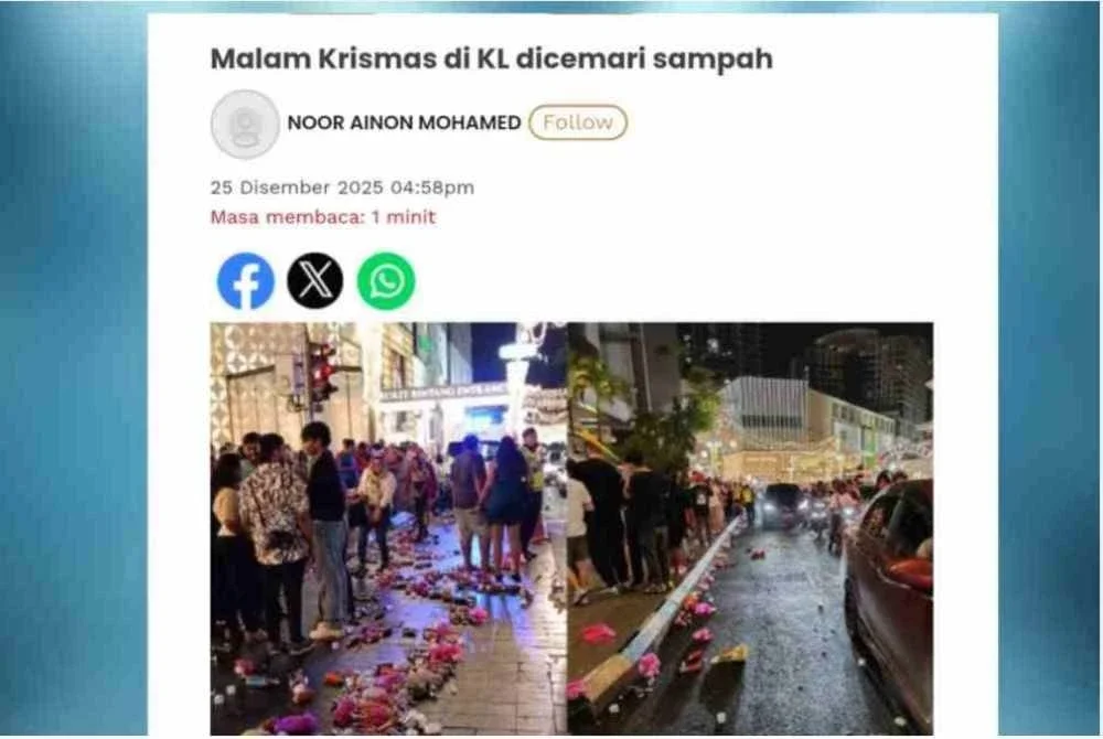 Laporan Sinar Harian mengenai lambakan sampah di beberapa lokasi tumpuan pelancong sekitar Bukit Bintang, Kuala Lumpur pada malam Krismas