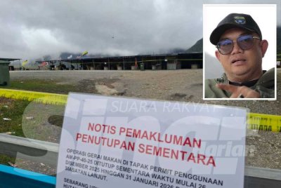 Notis pemberitahuan penutupan selama sebulan sehingga 31 Januari depan oleh Jabatan Perhutanan Perak diletakkan di setiap sudut premis sebagai makluman awam. - Gambar kecil (Shahidan)