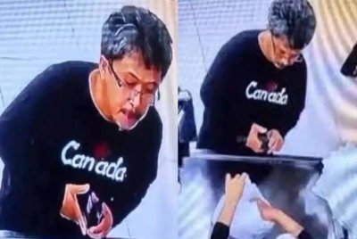 Aksi lelaki ini meludah tular di media sosial.-Agensi