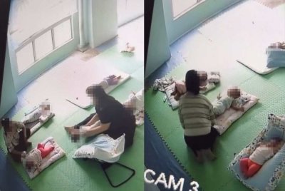 Tangkap layar rakaman video tular memaparkan tindakan wanita dipercayai pengasuh yang dikatakan melakukan kekasaran terhadap bayi di sebuah pusat taska di ibu negara.