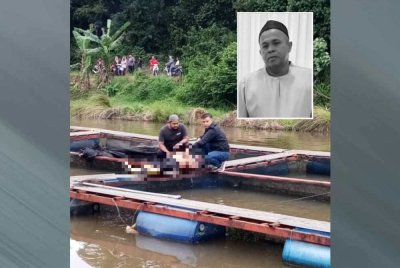 Mangsa yang diangkat naik selepas jatuh dalam sangkar ikan. Mohd Suffian (gambar kecil)