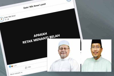 Keratan hantaran Naib Presiden Pas, Datuk Mohd Amar Nik Abdullah (gambar kecil kiri) di media sosial. Gambar kanan: Datuk Iskandar Abdul Samad