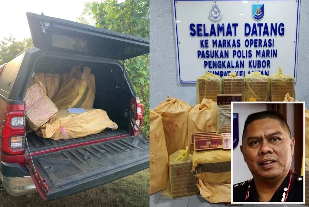 Guni berisi rokok yang ditemukan dalam kenderaan pacuan empat roda. - Gambar kecil (Zulafendy)