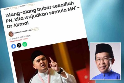 Laporan Sinar Harian mengenai kenyataan Ketua Pemuda UMNO, Datuk Dr Muhamad Akmal Saleh yang seakan memberi bayangan parti itu bersedia untuk kembali bekerjasama dengan Pas. Gambar kecil: Jalaluddin 