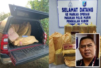 Guni berisi rokok yang ditemukan dalam kenderaan pacuan empat roda. - Gambar kecil (Zulafendy)