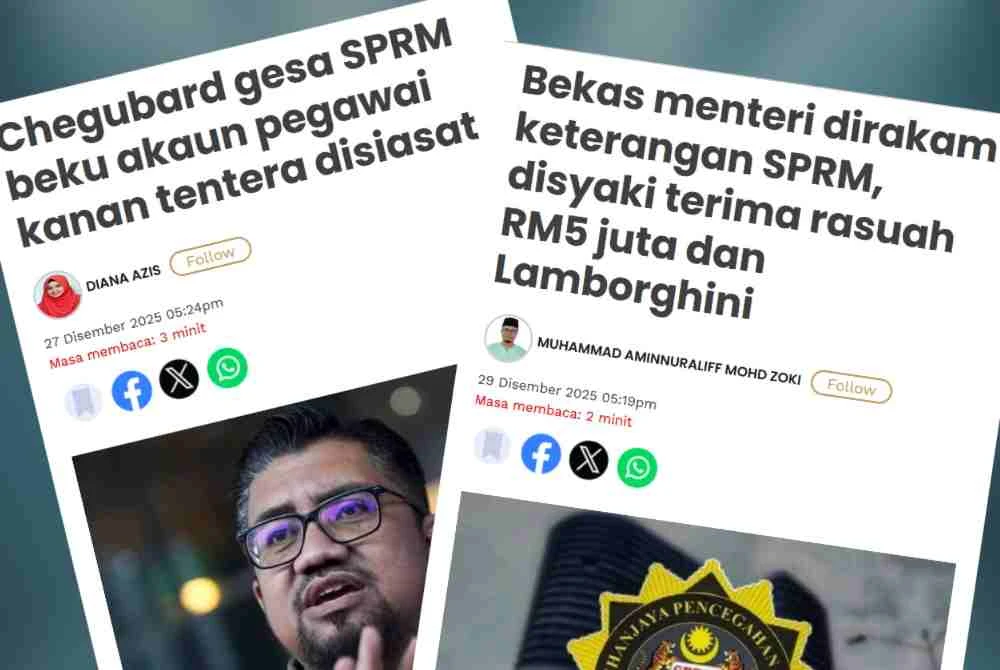 Laporan Sinar Harian berhubung siasatan SPRM terhadap seorang pegawai atasan ATM dan seorang bekas menteri.