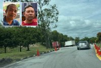 Lokasi tiga kereta disagat lori telah dipasang kon semasa tinjauan dilakukan. Gambar kecil: Helmi (kiri) dan Zulkarnain.