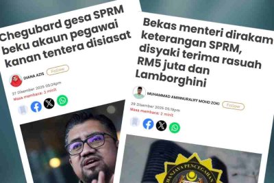 Laporan Sinar Harian berhubung siasatan SPRM terhadap seorang pegawai atasan ATM dan seorang bekas menteri.