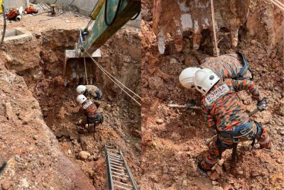 Operasi mencari dan menyelamat yang tertimbus dalam kejadian tanah runtuh di hadapan sebuah kilang yang masih dalam pembinaan di Bandar Penawar, Kota Tinggi. 