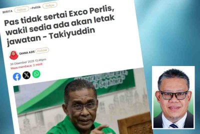Laporan Sinar Harian mengenai pas tidak sertai Exco Perlis. Gambar kecil: Hassanuddin 