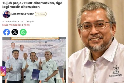Laporan Sinar Harian mengenai tujuh projek ditamatkan oleh Kerajaan Pahang. (Gambar kanan: Jasri)