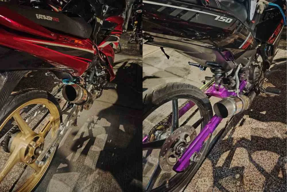 Antara motosikal tanpa brek belakang serta penggunaan ekzos bising yang disita polis dalam Op Samseng Jalanan pada Khamis.