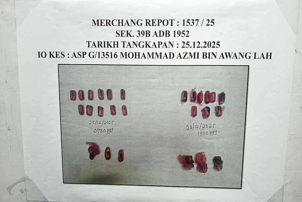 Antara dadah yang dikeluarkan dari badan seorang banduan dipercayai cuba di seludup masuk ke Penjara Marang. 