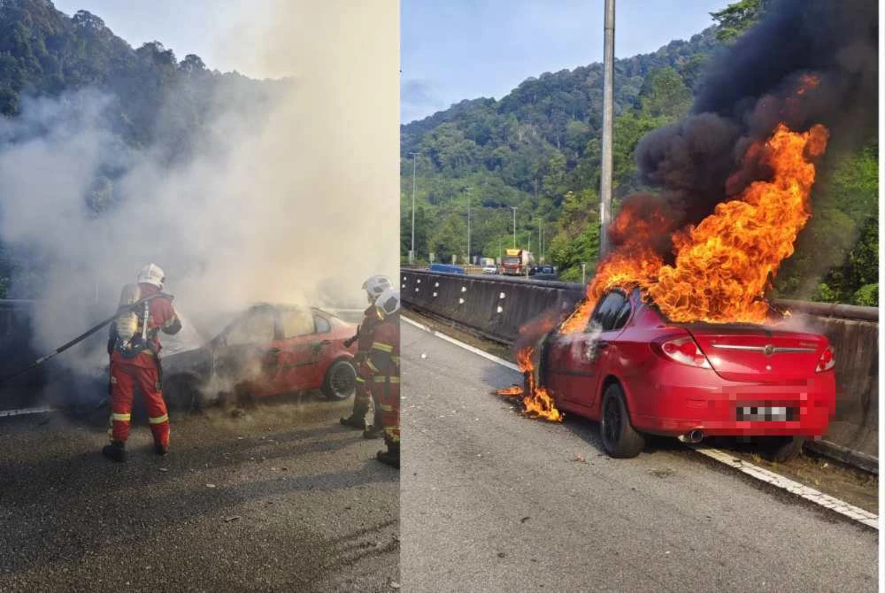Sepasang suami isteri nyaris maut selepas kereta yang dinaiki mereka terbakar hampir 80 peratus dalam satu kemalangan di Kilometer (KM) 264.6 Lebuhraya Utara-Selatan (PLUS).