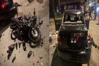 Kemalangan membabitkan motosikal dan kereta di Kluang, Johor.