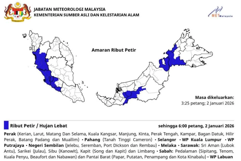 Kemas kini MetMalaysia setakat jam 3.25 petang.