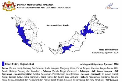 Kemas kini MetMalaysia setakat jam 3.25 petang.