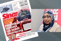 Laporan muka depan Sinar Harian berkaitan ATM. Gambar kecil: Nurhayati. 