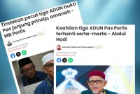 Laporan Sinar Harian berhubung keahlian tiga ADUN Perlis daripada parti itu terhenti serta-merta.