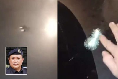 Kenderaan pacuan empat roda mengalami kerosakan pada cermin selepas dikatakan terkena batu yang dicampakkan dari atas jambatan semasa melalui Lebuhraya WCE baru-baru ini. Gambar kecil: Mohd Akmalrizal