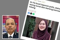 Laporan Sinar Harian berhubung Dr Fie membuat laporan polis, dakwa wang tunai dan barang kemas hilang. - Gambar kecil (Azahar)