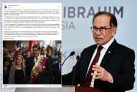 Tangkap layar hantaran Facebook berhubung tindakan AS ke atas Venezuela. 