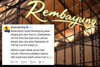 Khairul Aming memaklumkan bahawa tempahan bagi Rembayung akan dibuka bermula jam 9 malam ini.