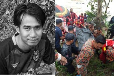 Jasad mangsa, Mohamat Firdarus (gambar kiri) ditemukan pada jarak 700 meter dari lokasi dia dibawa arus pada Khamis lalu. Foto Bomba Pahang