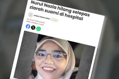Laporan Sinar Harian berhubung kehilangan wanita berkenaan pada Ahad. 