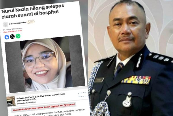 Polis menerima laporan berhubung kehilangan Nurul Nazla Abdul Halim selepas wanita itu melawat suaminya di Hospital Shah Alam di sini pada Sabtu.