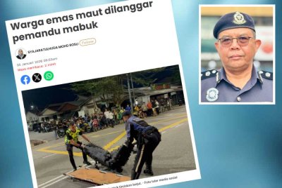 Laporan Sinar Harian mengenai mangsa berusia 67 tahun yang merupakan penjalan kaki disahkan meninggal dunia di tempat kejadian. Gambar kecil: Abdul Rozak