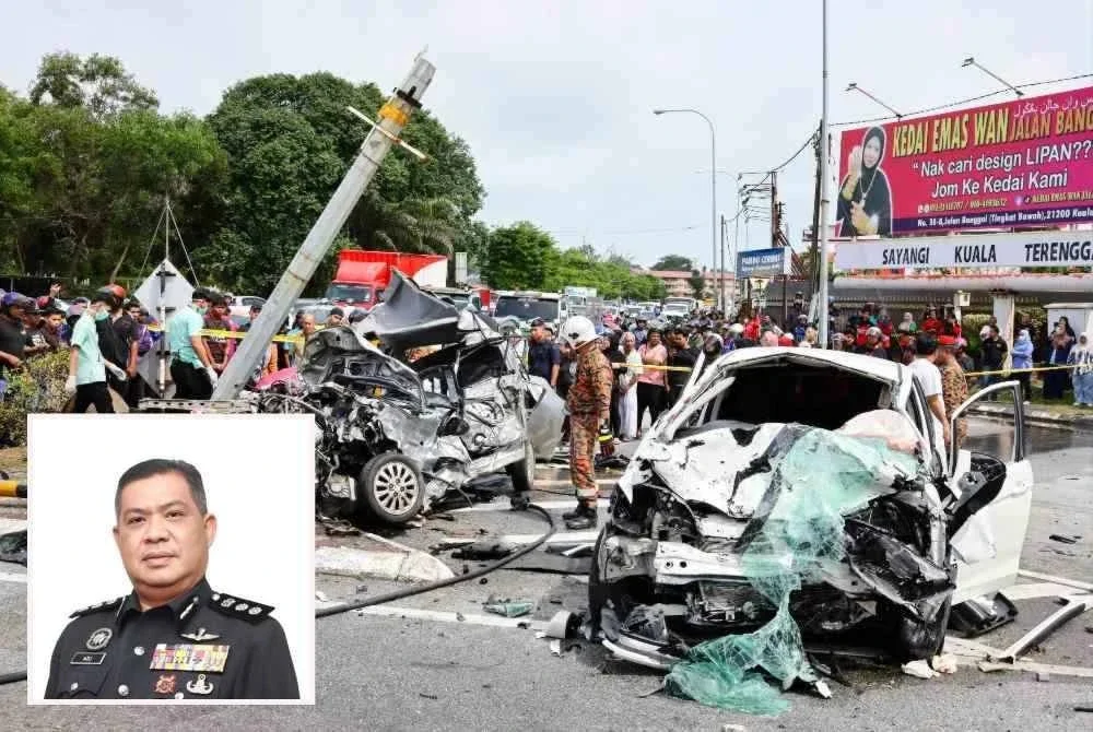 Seorang pelajar UniSZA maut selepas kereta Perodua Viva dipandunya dirempuh kenderaan lain di lampu isyarat berhampiran pejabat Jabatan Pengangkutan Jalan (JPJ), di sini pada Isnin. Foto Bernama. Gambar kecil: Asisten Komisioner Azli Mohd Noor