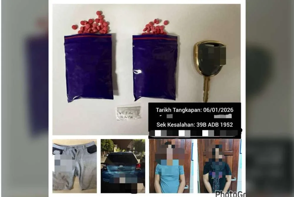 Dua individu ditahan bersama barangan yang dirampas disyaki dadah jenis pil yaba dan syabu ketika operasi di Jalan Besar Kampung Nyior, Paka, Dungun.