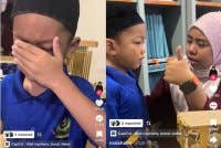 Aaryan Fayyadh tidak dapat menahan sebak ketika berjumpa gurunya pada hari terakhir persekolahan sebelum berpindah.
