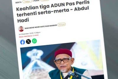 Laporan Sinar Harian berhubung keahlian tiga ADUN Pas Perlis terhenti serta-merta - Abdul Hadi