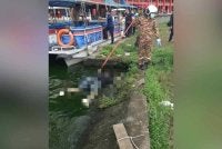Gambar tular memaparkan mayat seorang lelaki ditemukan terapung di Tasik The Mines pada Rabu.