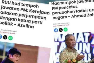 Laporan Sinar Harian berhubung RUU had tempoh jawatan Perdana Menteri.