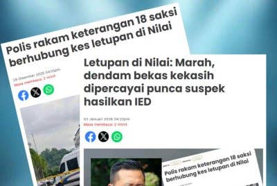Laporan Sinar Harian mengenai kes letupan di Nilai.